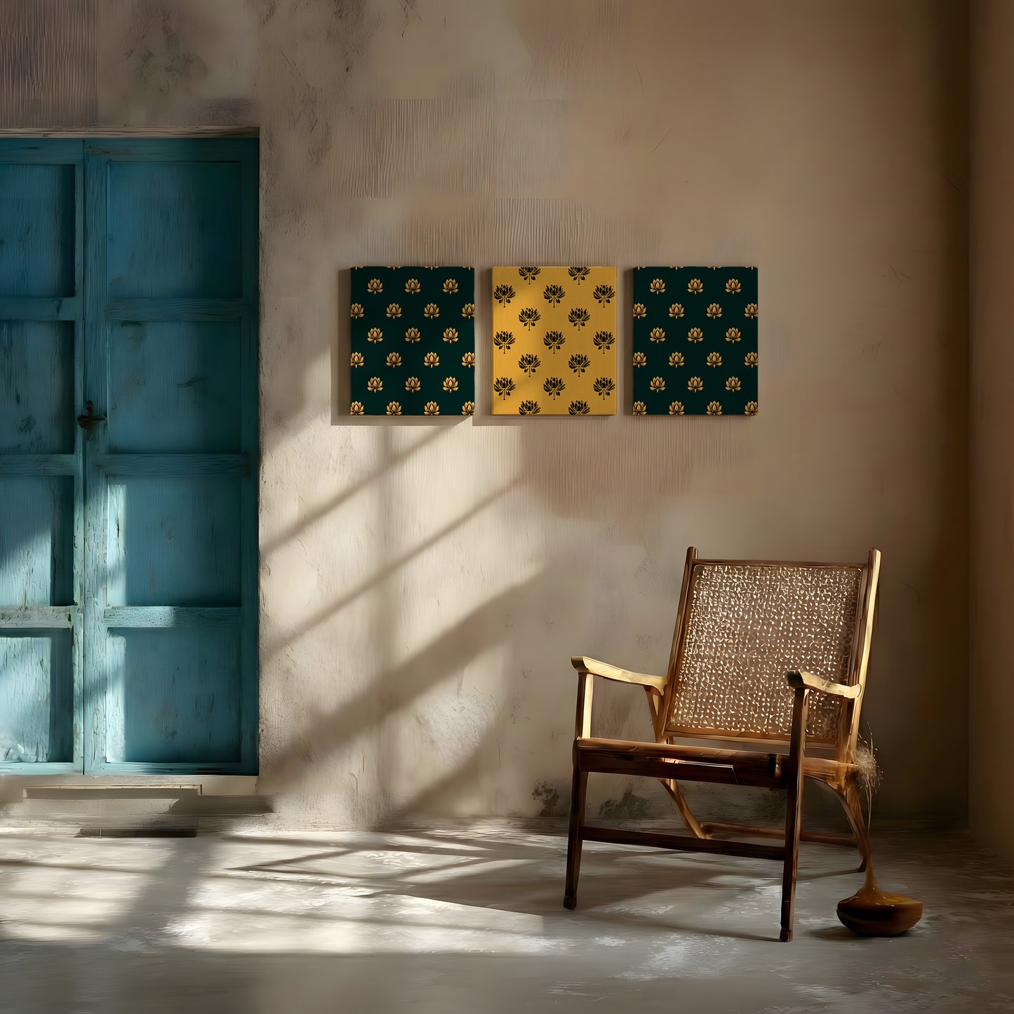 Canvas Wall Art | Set of 3 | Lotus Motif Collection 2