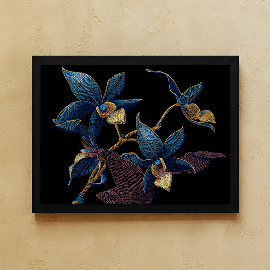 Deep Garden wall art from Purnam's Dark Botanical collection, angled view