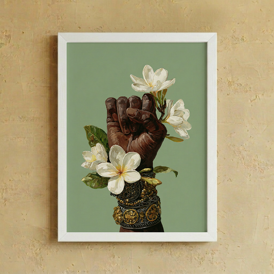Tropical Calm wall art from Purnam's Frangipani Grace collection, angled view