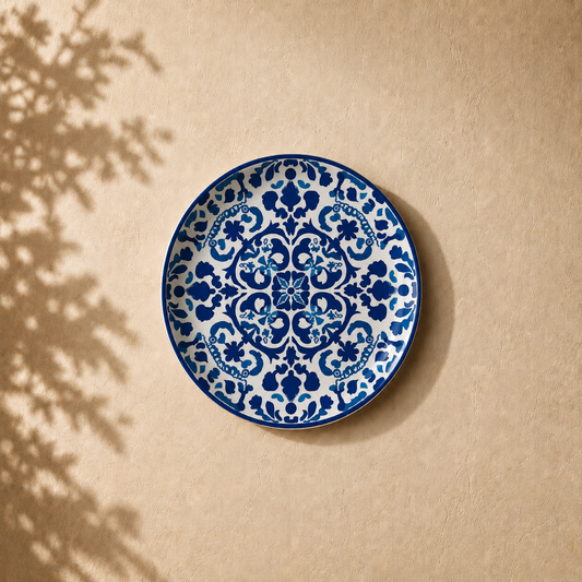 Artisan Geometry wall plate from Purnam's Morrocan Tile collection, angled view