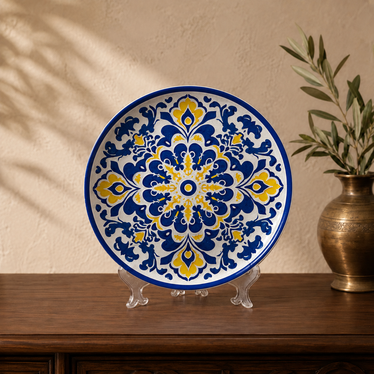 Close-up detail of the Global Pattern wall plate, Purnam's Morrocan Tile collection