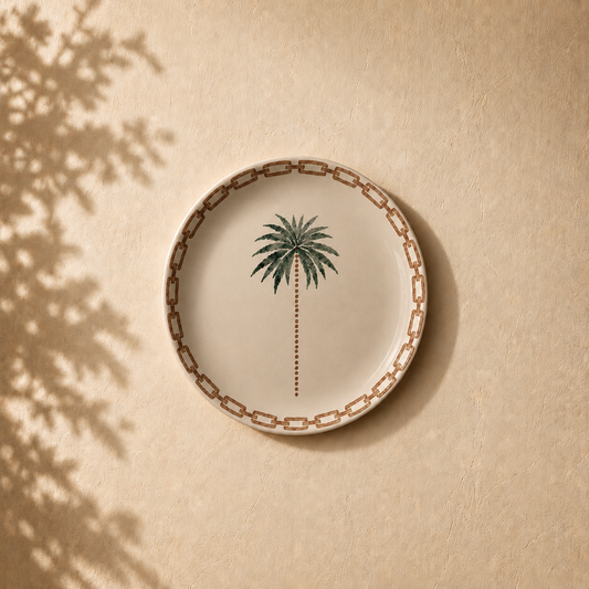 Woodland Mood wall plate from Purnam's Sylvan Courtyard collection, angled view