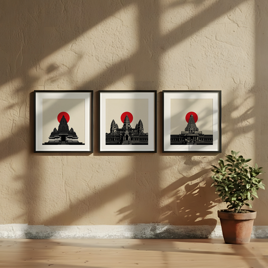 Gallery wall art set from Purnam's Temple Sun collection, angled view