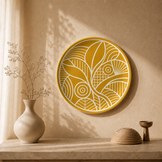 Canopy Narrative ceramic wall plate with layered leaf pattern