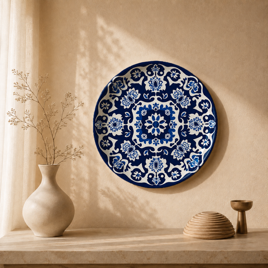 Moroccan Tile ceramic wall plate with intricate zellige-inspired pattern