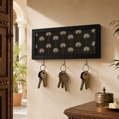Key holder with keys attached to a wall in a home setting