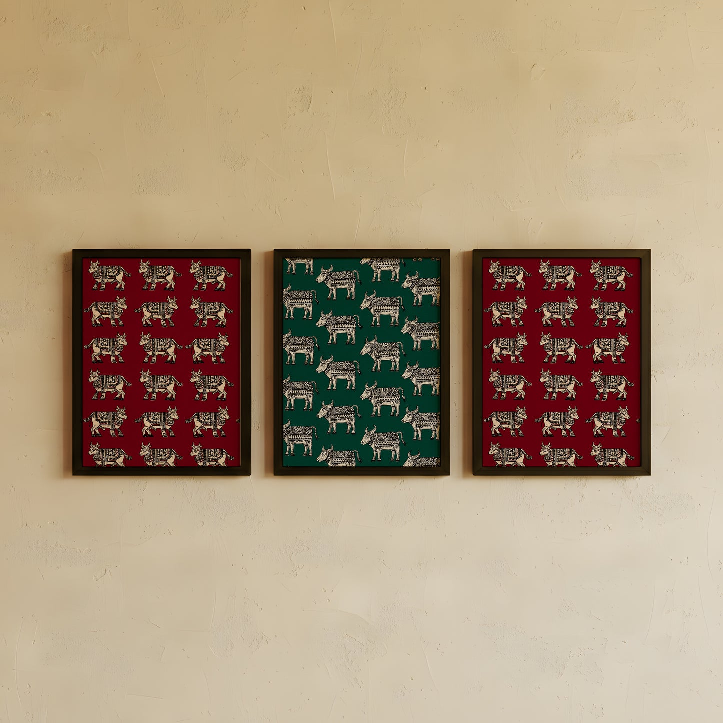 Framed Wall Art | Set of 3 | Cow Print Collection