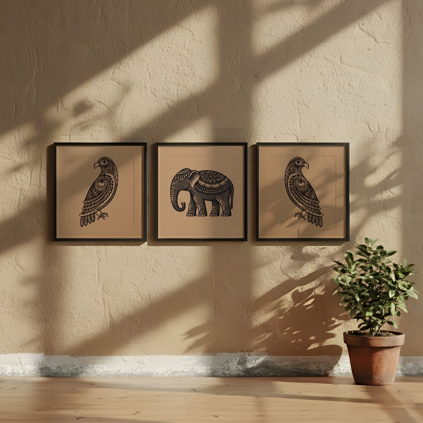 Framed Wall Art | Set of 3 | Etched Fauna Collection