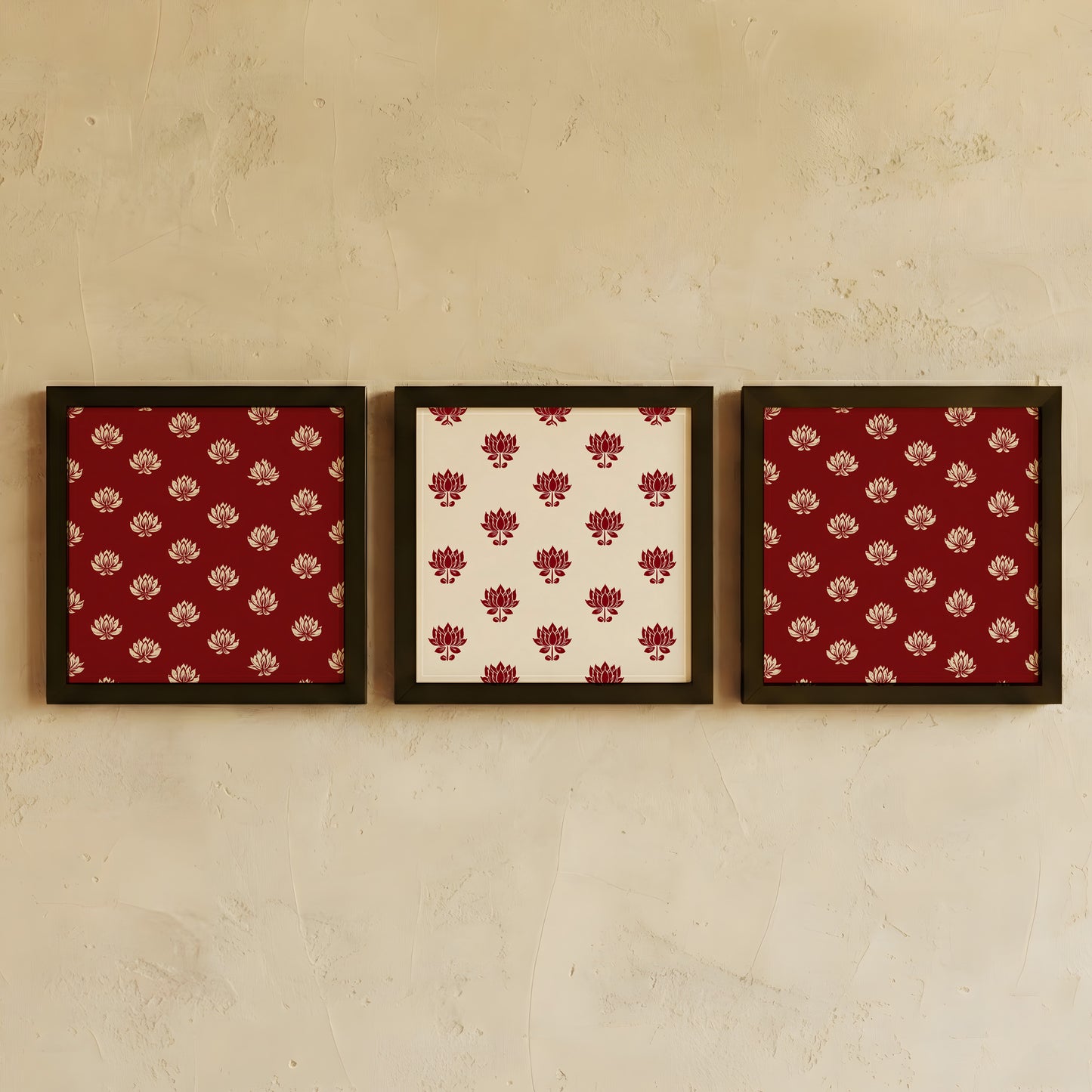 Framed Wall Art | Set of 3 | Lotus Motif Collection 1