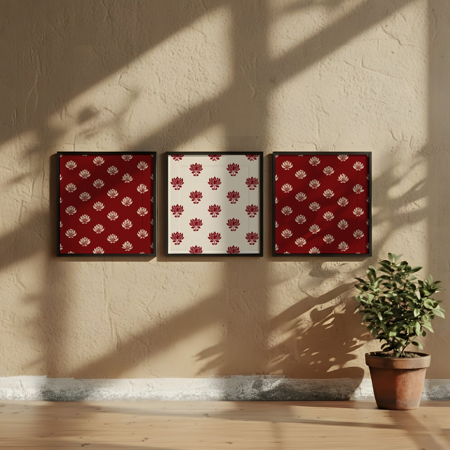 Framed Wall Art | Set of 3 | Lotus Motif Collection 1