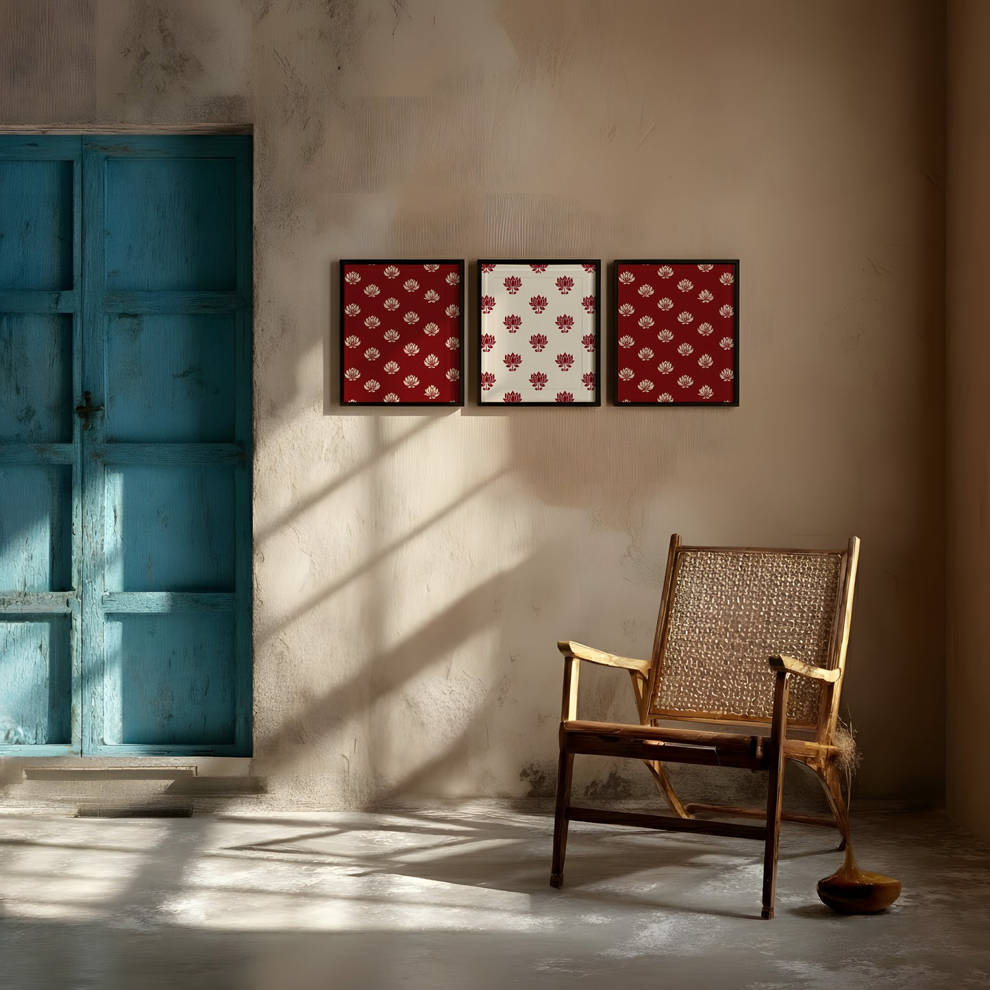 Framed Wall Art | Set of 3 | Lotus Motif Collection 1