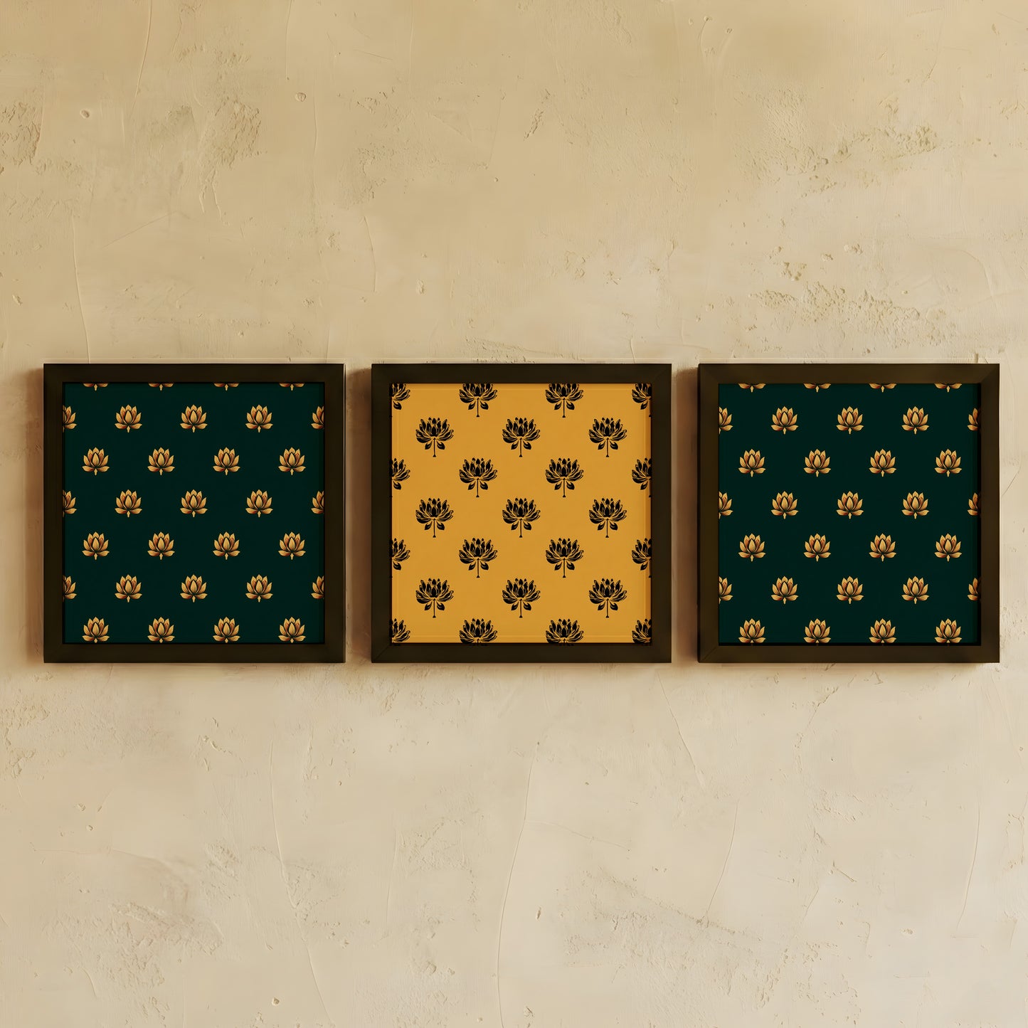 Framed Wall Art | Set of 3 | Lotus Motif Collection 2