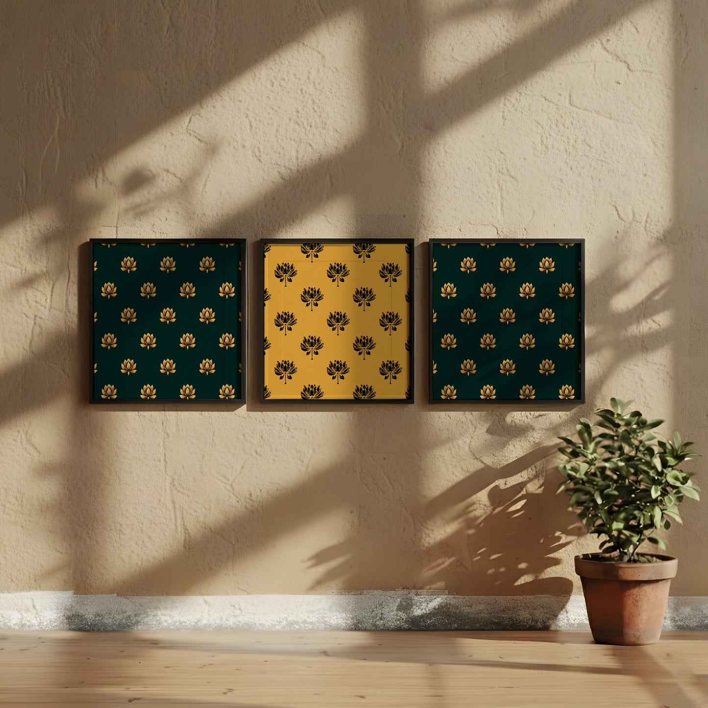 Framed Wall Art | Set of 3 | Lotus Motif Collection 2