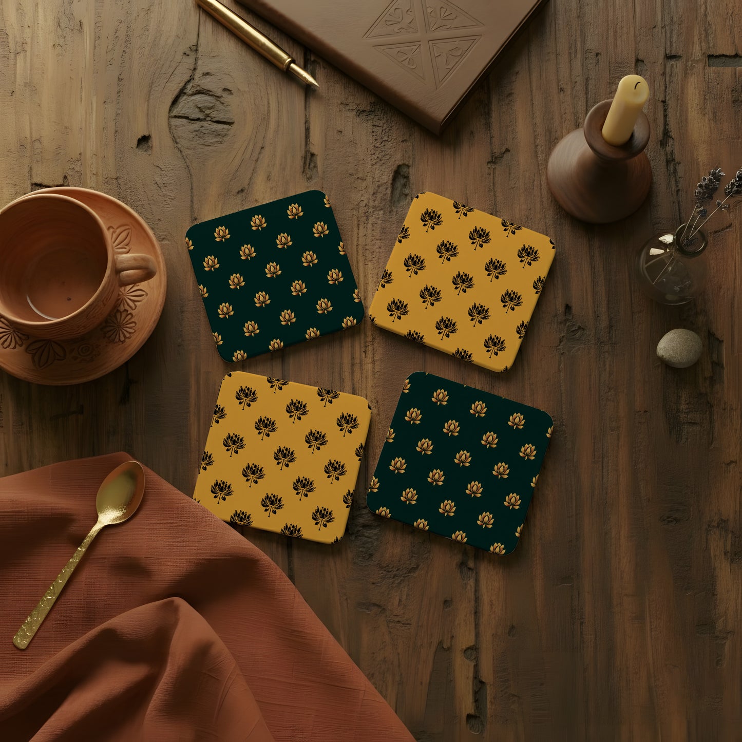 Coasters | Set of 4 | Lotus Motif Collection 2