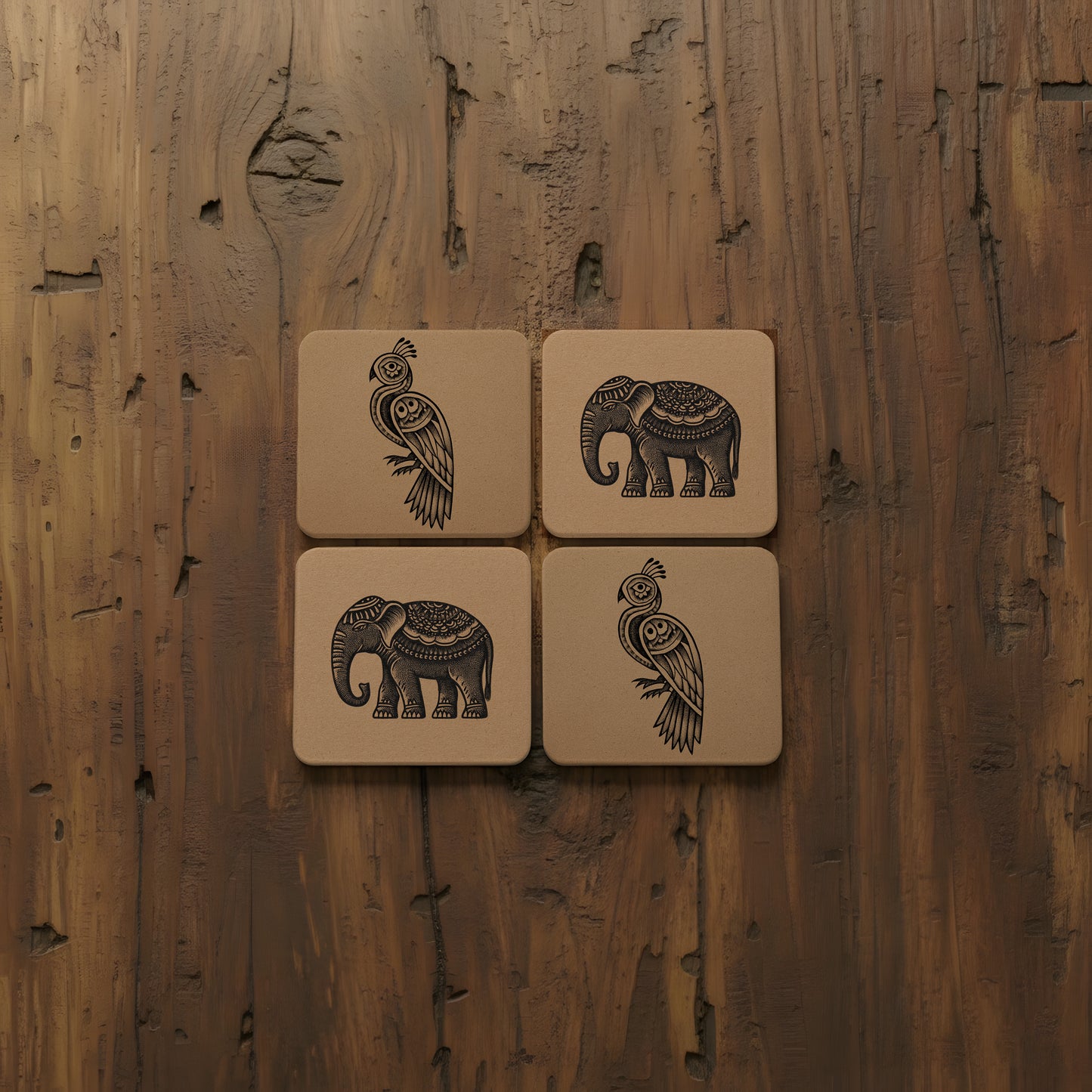 Coasters | Set of 4 | Etched Fauna Collection
