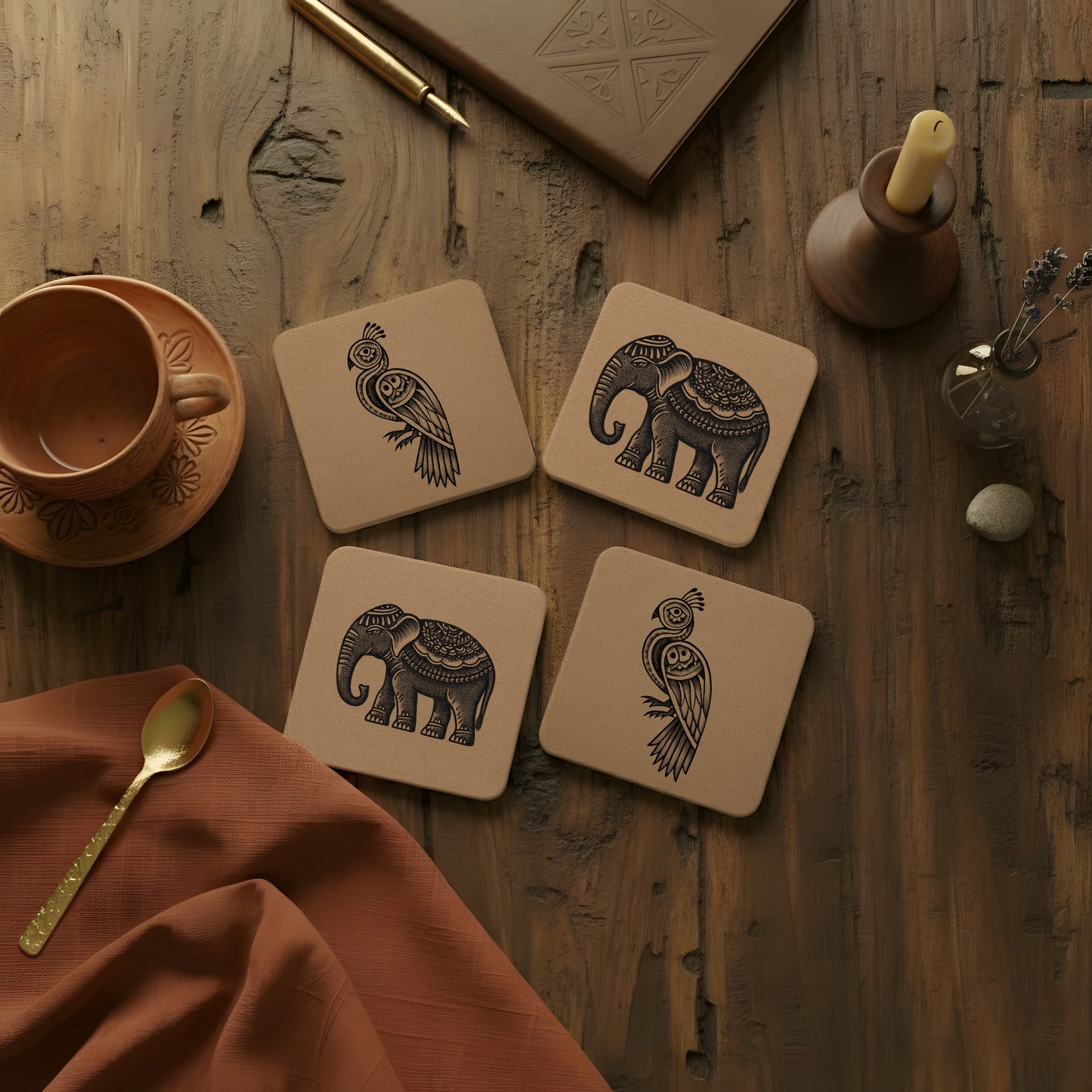 Coasters | Set of 4 | Etched Fauna Collection