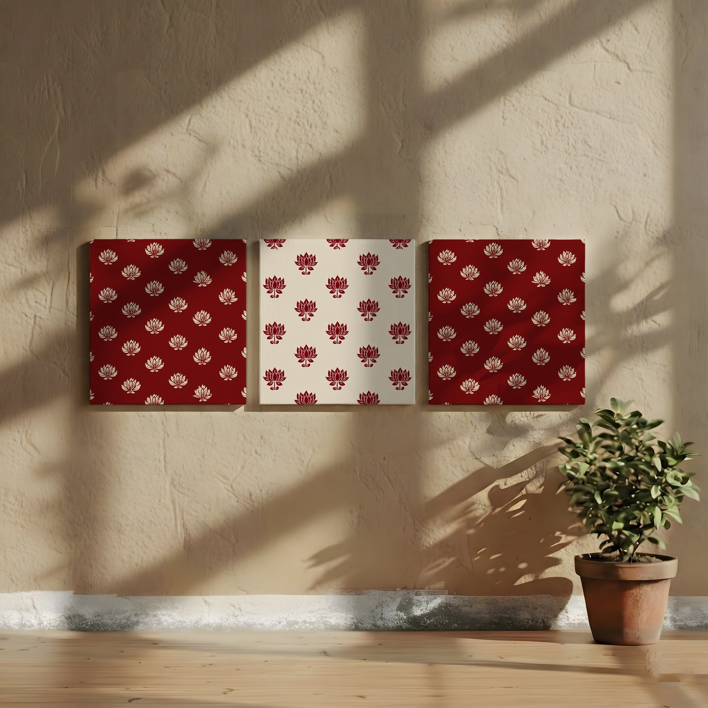 Canvas Wall Art | Set of 3 | Lotus Motif Collection 1
