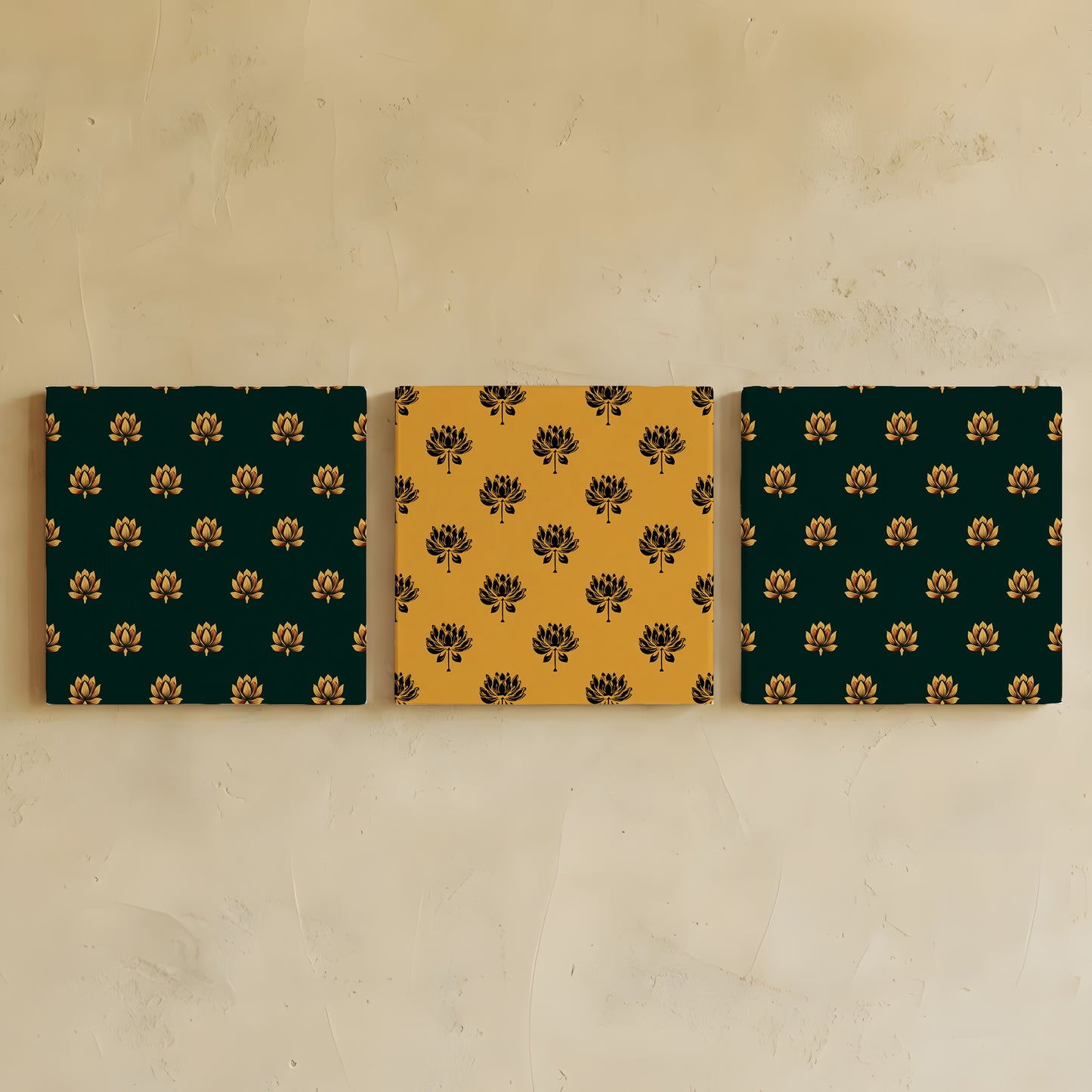 Canvas Wall Art | Set of 3 | Lotus Motif Collection 2