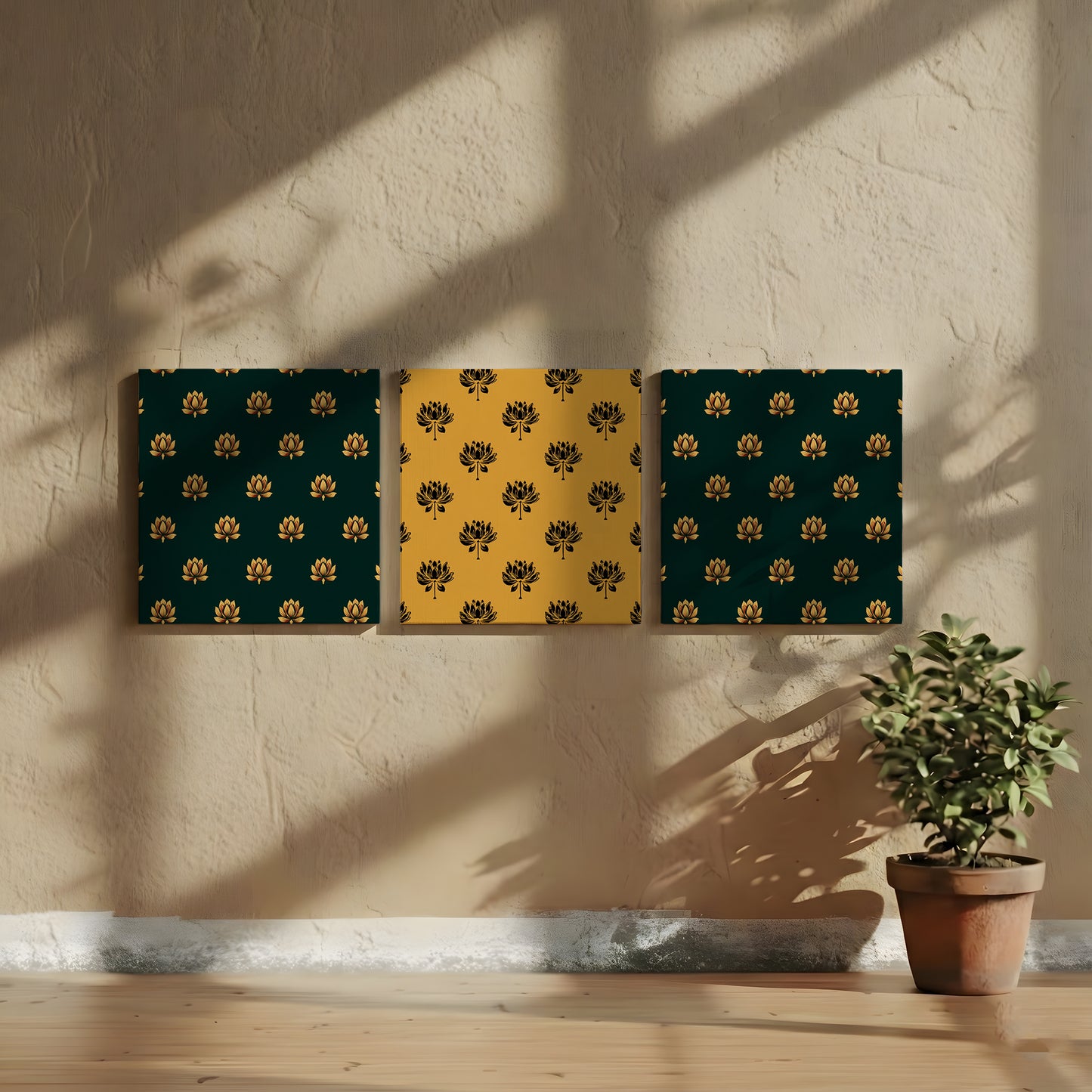 Canvas Wall Art | Set of 3 | Lotus Motif Collection 2