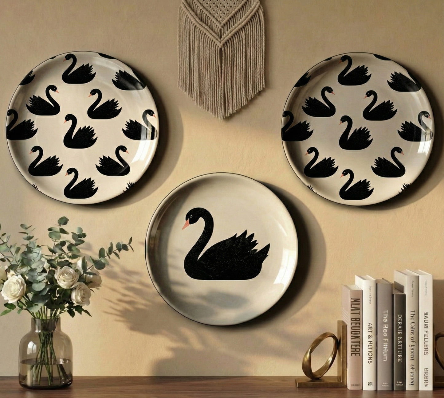 Wall Plates | Set of 3 | White Swan Noir Collection