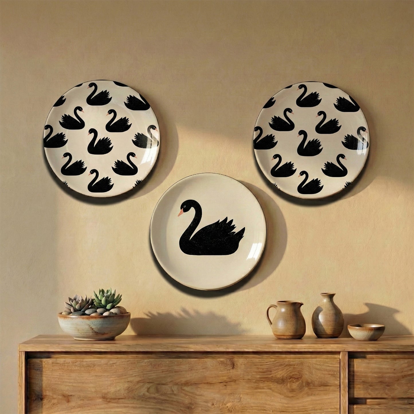 Wall Plates | Set of 3 | White Swan Noir Collection