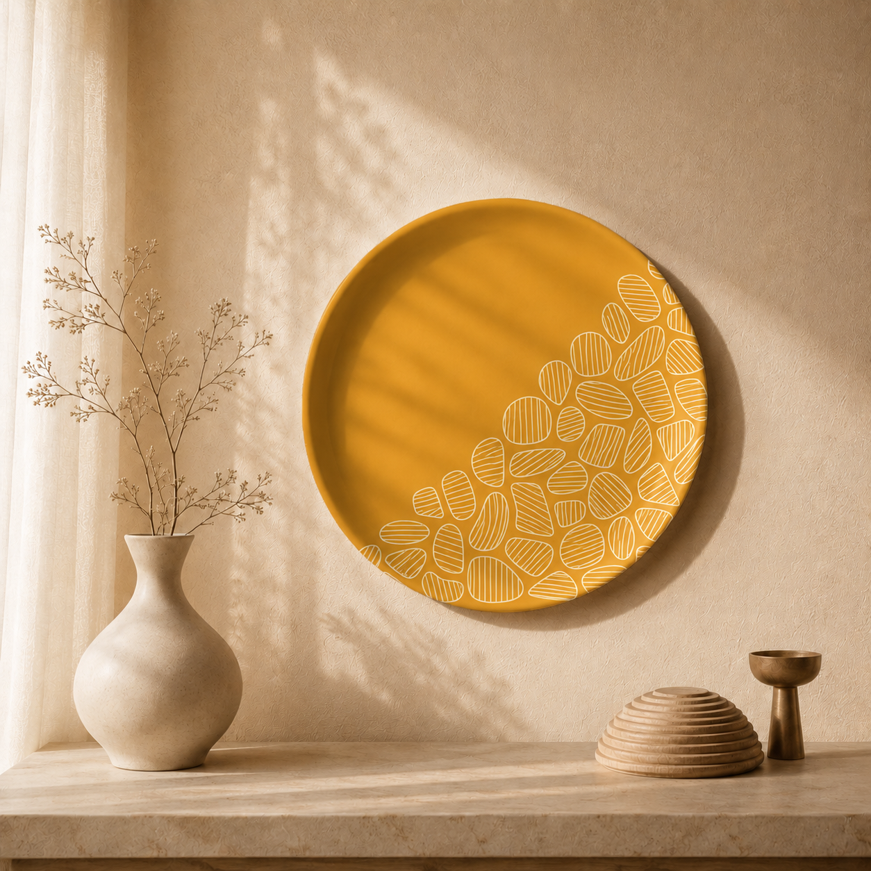 Quiet Geometry wall plate from Purnam's Ardha collection, front view