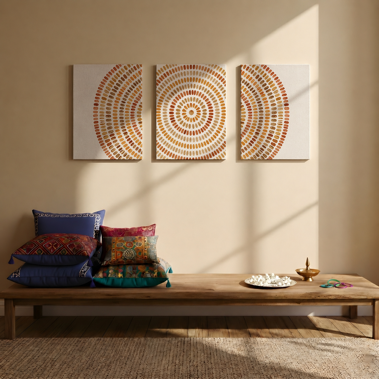 Gallery wall art set from Purnam's Aura Circle collection, angled view