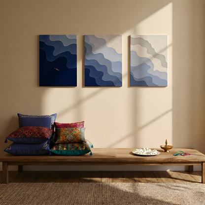 Gallery wall art set from Purnam's Beach Patterns collection, angled view
