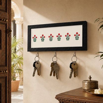 Close-up detail of the Beige and Roses key holder from Purnam