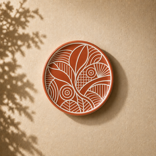 Forest Story wall plate from Purnam's Canopy Narrative collection, angled view