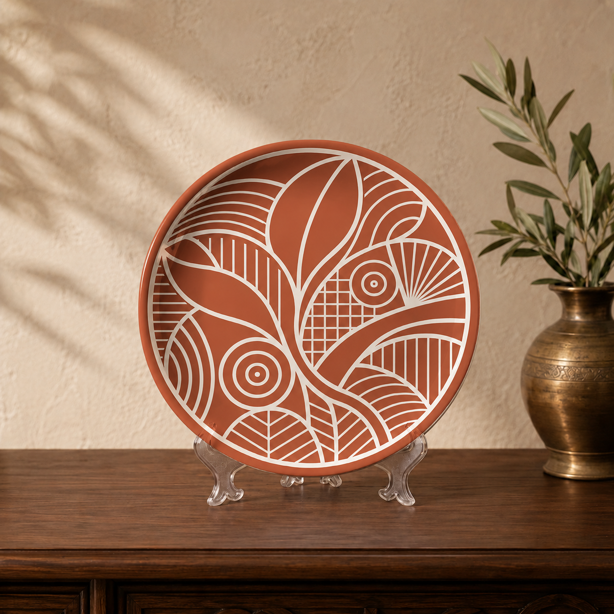 Close-up detail of the Forest Story wall plate, Purnam's Canopy Narrative collection
