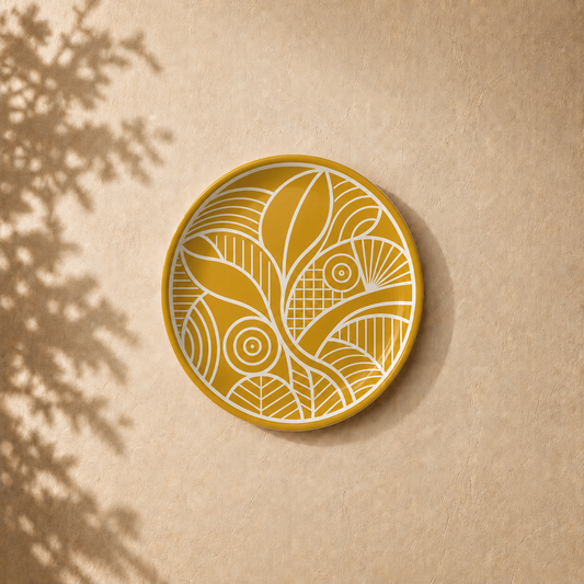 Natural Rhythm wall plate from Purnam's Canopy Narrative collection, angled view