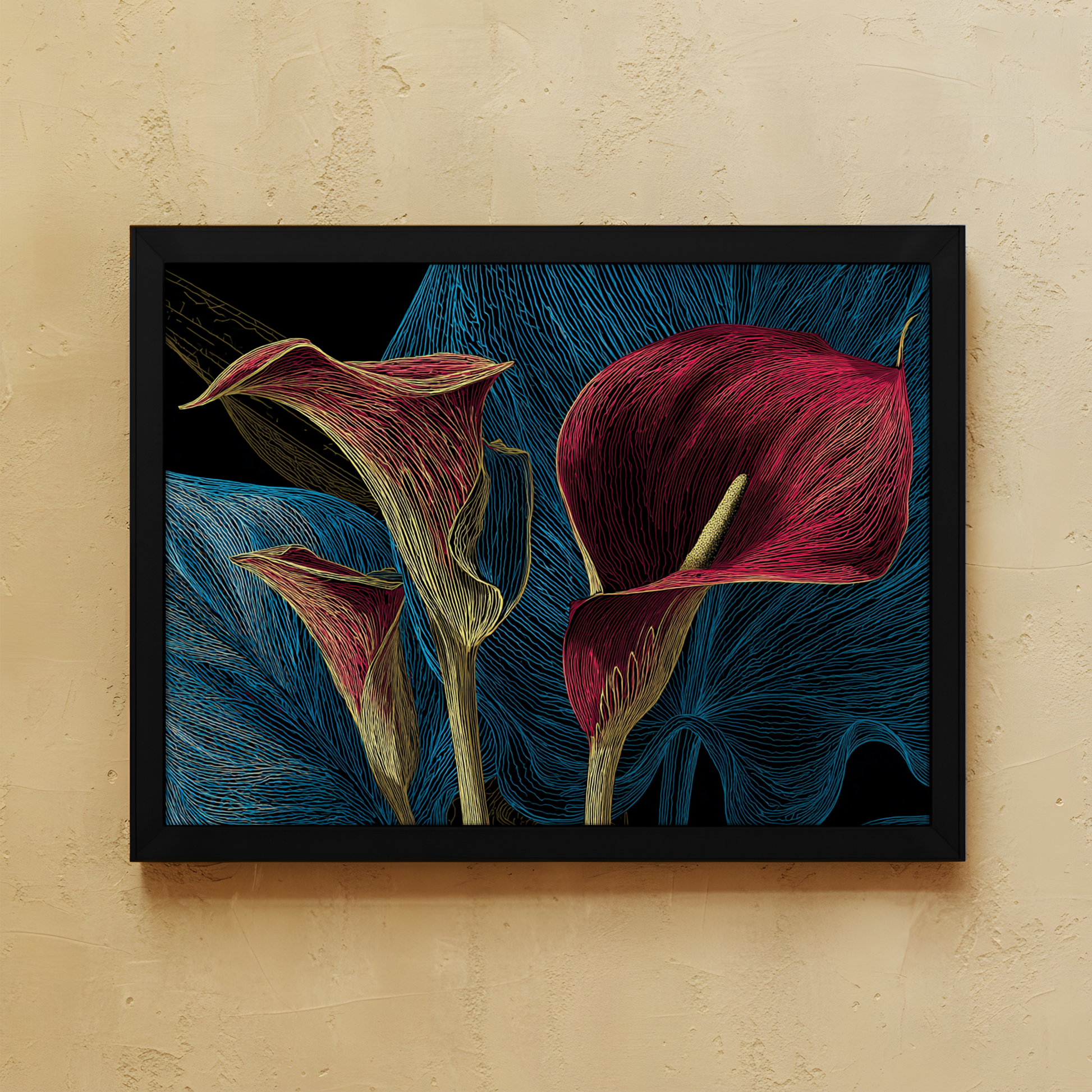 Verdant Mood wall art from Purnam's Dark Botanical collection, angled view