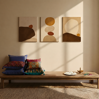 Gallery wall art set from Purnam's Equilibrium Contours collection, angled view