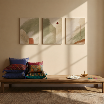 Gallery wall art set from Purnam's Heritage Meadows collection, angled view