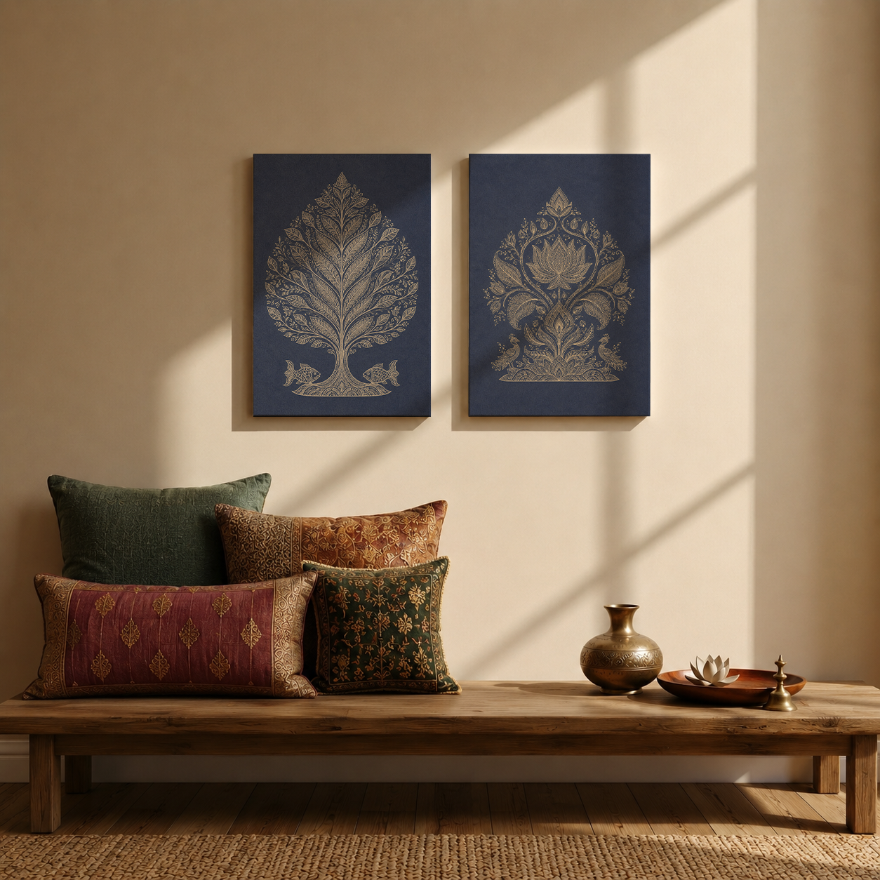Gallery wall art set from Purnam's Indigo Lines collection, angled view