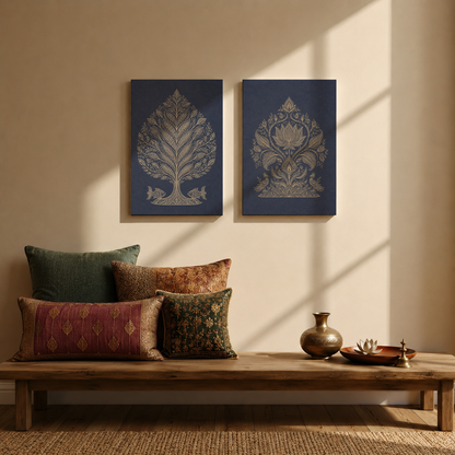 Gallery wall art set from Purnam's Indigo Lines collection, angled view