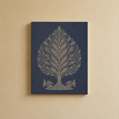 Close-up detail of the gallery wall art set, Purnam's Indigo Lines collection