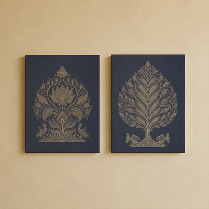 Gallery wall art set from Purnam's Indigo Lines collection, front view