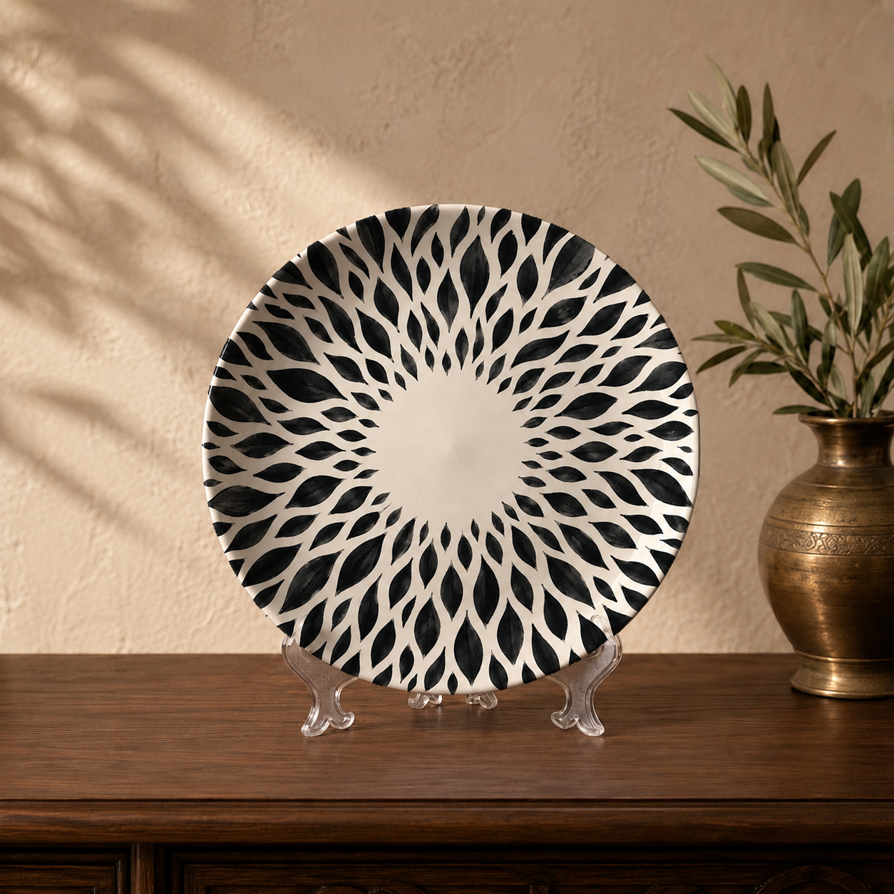 Close-up detail of the Modern Mandala wall plate, Purnam's Mandala Grove collection