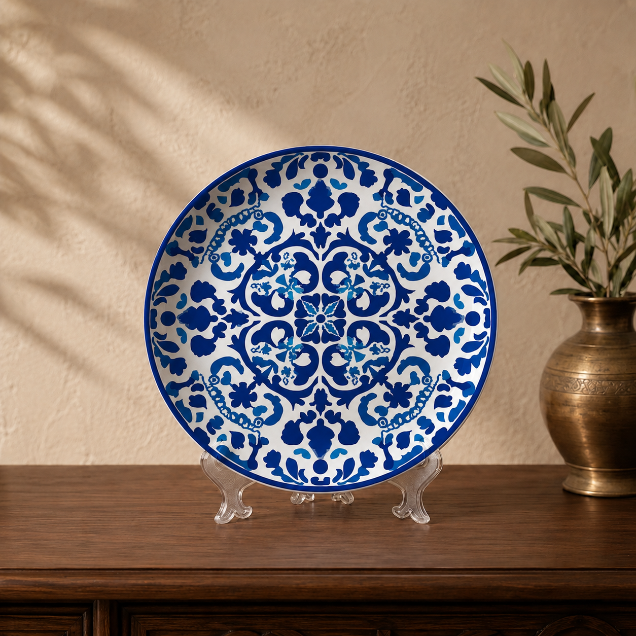 Close-up detail of the Artisan Geometry wall plate, Purnam's Morrocan Tile collection