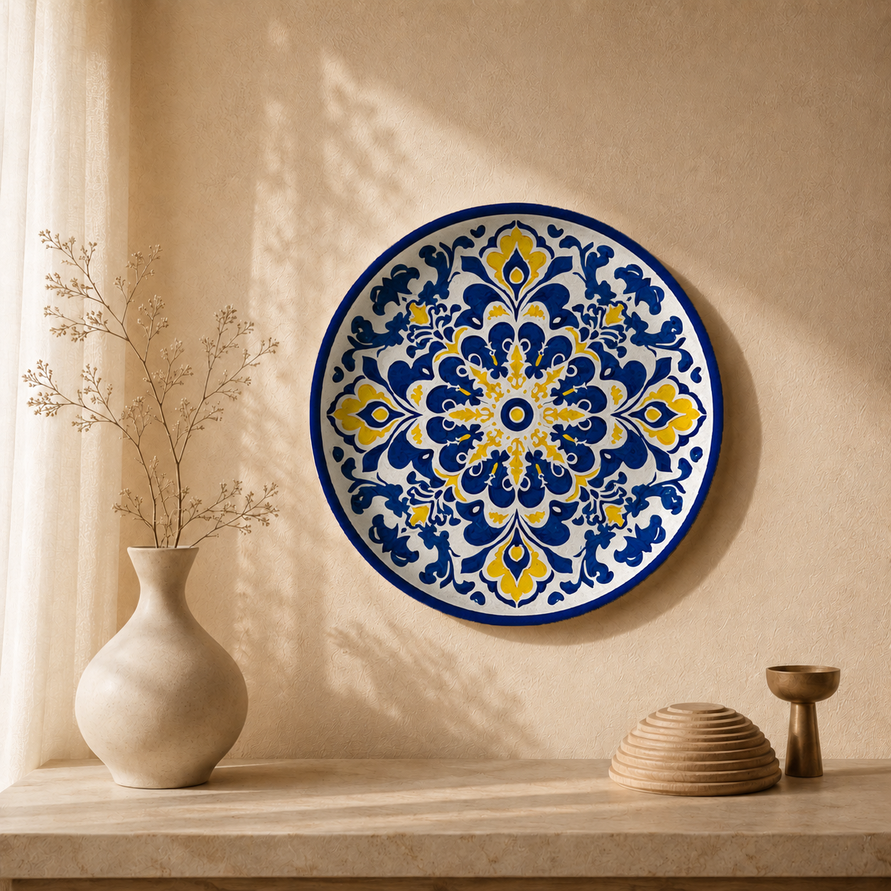 Global Pattern wall plate from Purnam's Morrocan Tile collection, front view