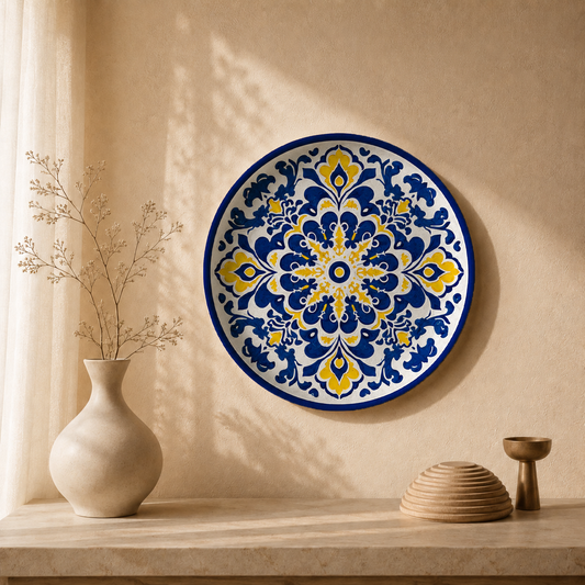 Global Pattern wall plate from Purnam's Morrocan Tile collection, front view