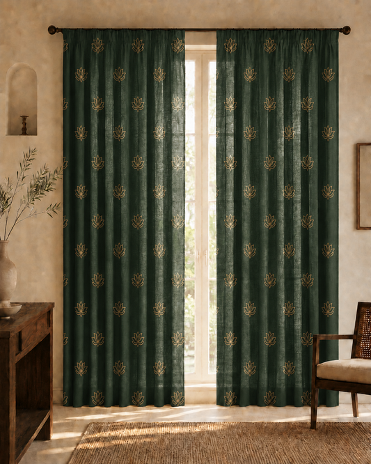 Timeless Padma curtains from Purnam's Padma collection, front view