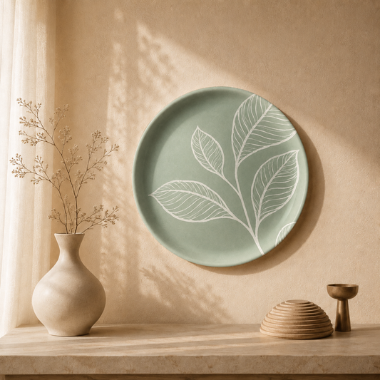 Leaf Story wall plate from Purnam's Patra Narrative collection, front view