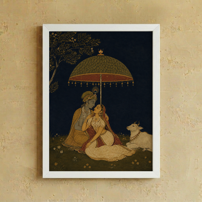 Radha Krishna wall art from Purnam, styled view