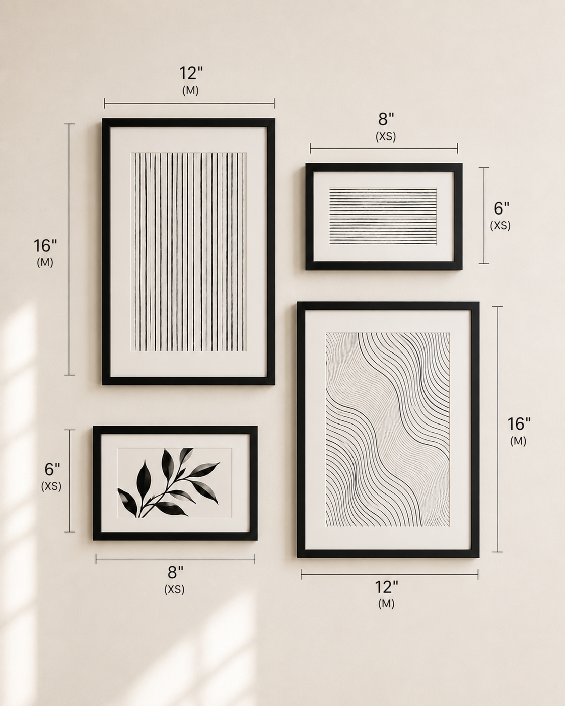 Gallery wall art set from Purnam's Rekha Harmony collection, angled view