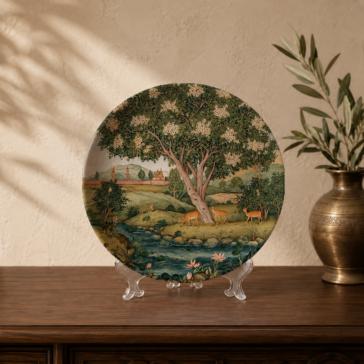 Close-up detail of the Heritage Devotion wall plate, Purnam's Sacred Sanctuaries collection