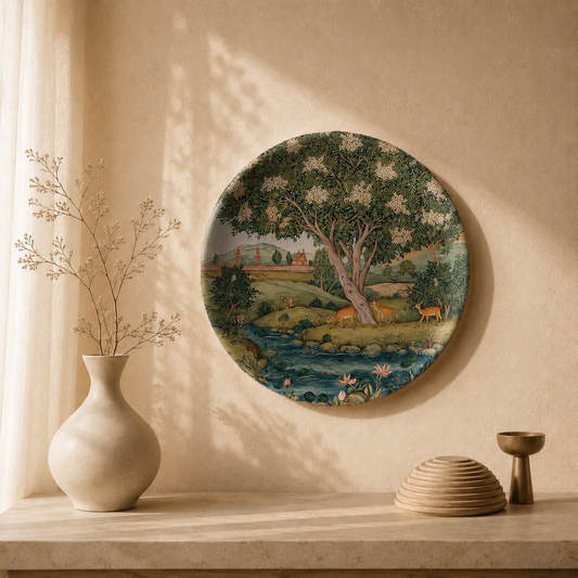 Heritage Devotion wall plate from Purnam's Sacred Sanctuaries collection, front view
