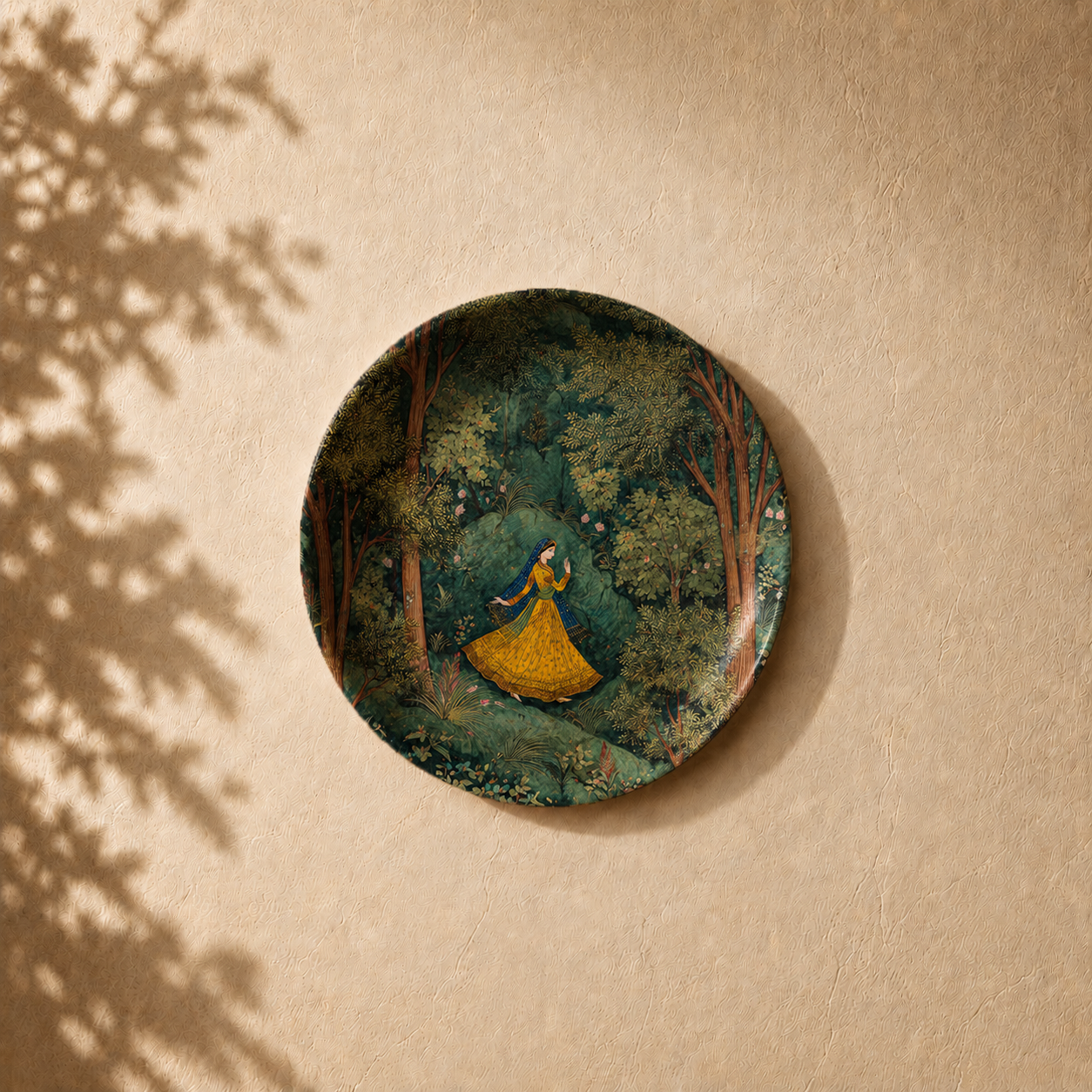 Spiritual Calm wall plate from Purnam's Sacred Sanctuaries collection, angled view